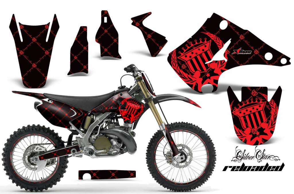 SilverStar - Reloaded Hintergrund = Schwarz, Designfarbe = Rot mit Nummernfeldern für Kawasaki KX125/250 2003-2016