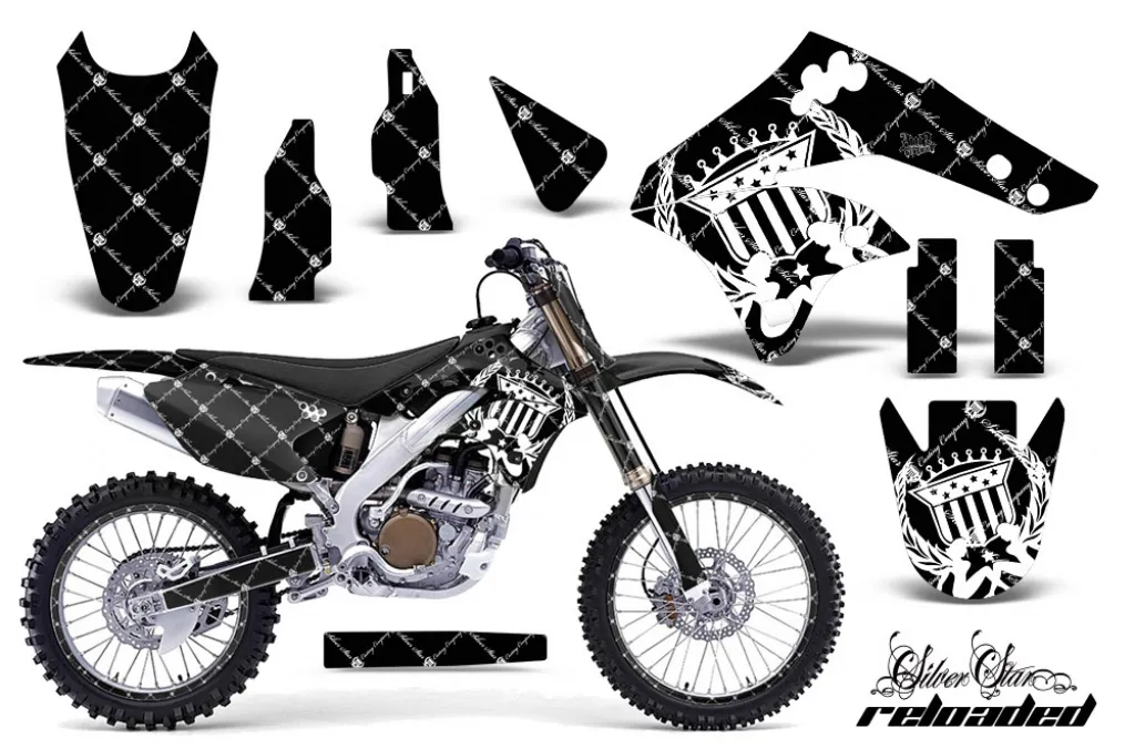 SilverStar - Reloaded Hintergrund = Schwarz, Designfarbe = Weiß mit Nummernfeldern für Kawasaki KX250F 2006-2008