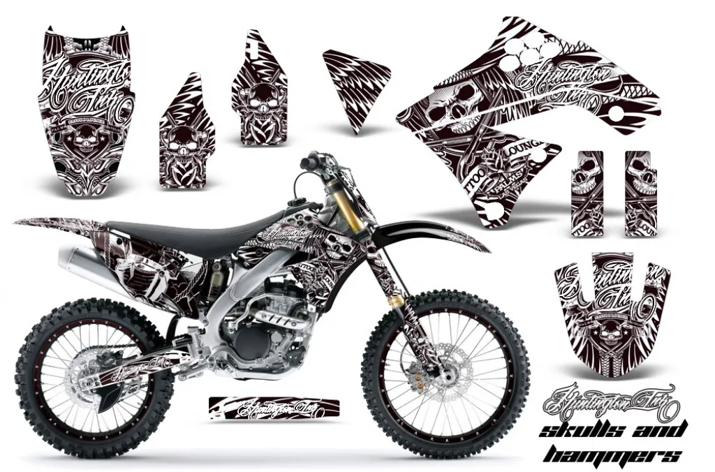 Skulls N Hammers Weiß mit Nummernfeldern für Kawasaki KX250F 2009-2012