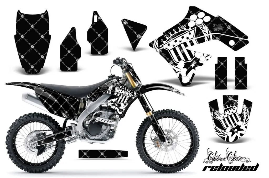 SilverStar - Reloaded Hintergrund = Schwarz, Designfarbe = Weiß mit Nummernfeldern für Kawasaki KX250F 2009-2012