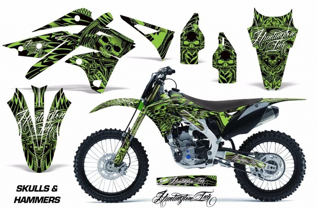 Skulls N Hammers Grün ohne Nummernfeldern für Kawasaki KX250F 2013-2016