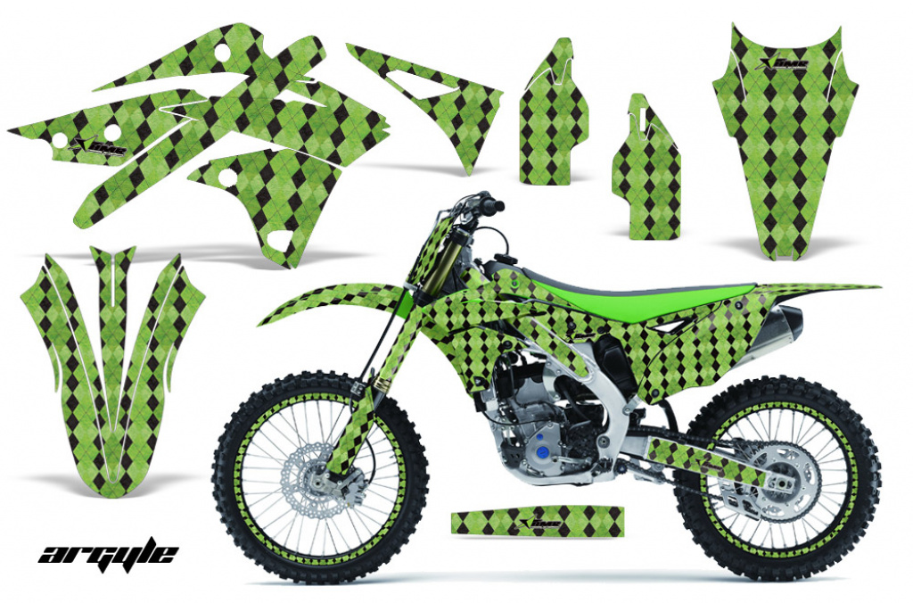 Argyle Grün mit Nummernfeldern für Kawasaki KX250F 2013-2016