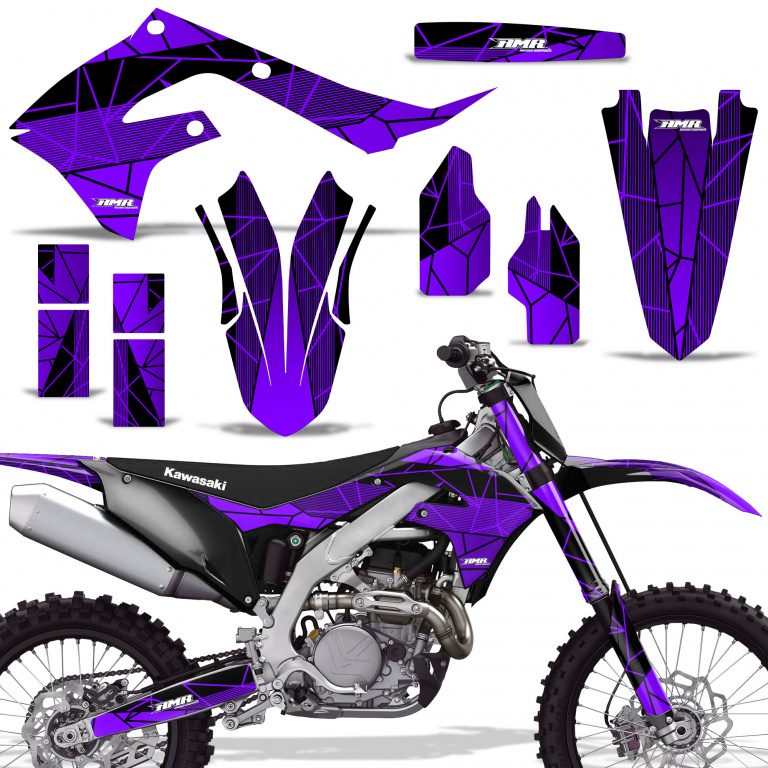Geometrik Background = Black, Design color = Purple without number plates for Kawasaki KX450F 2019-2023