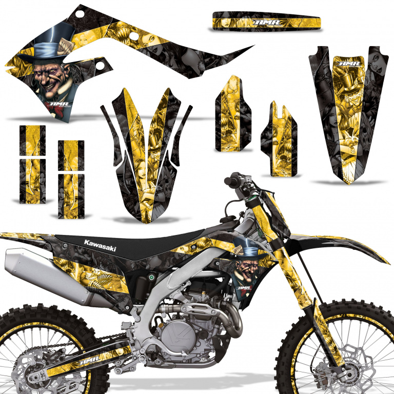 Mad-Hatter Background = Black, Design color = Yellow with number plates for Kawasaki KX450F 2019-2023