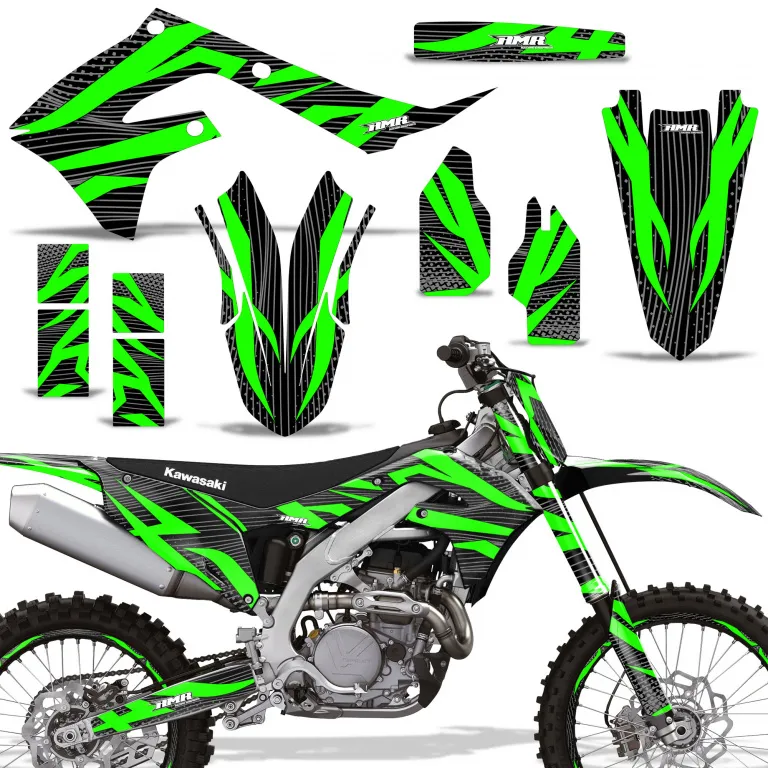 Zooted Hintergrund = Schwarz, Designfarbe = Grün mit Nummernfeldern für Kawasaki KX250F 2021-2024