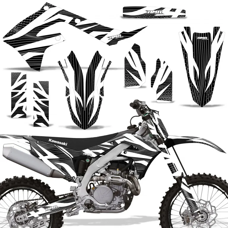 Zooted Hintergrund = Schwarz, Designfarbe = Weiß mit Nummernfeldern für Kawasaki KX250F 2021-2024