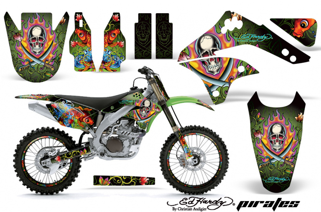 Ed-Hardy - Pirates Green with number plates for Kawasaki KX450F 2006-2008