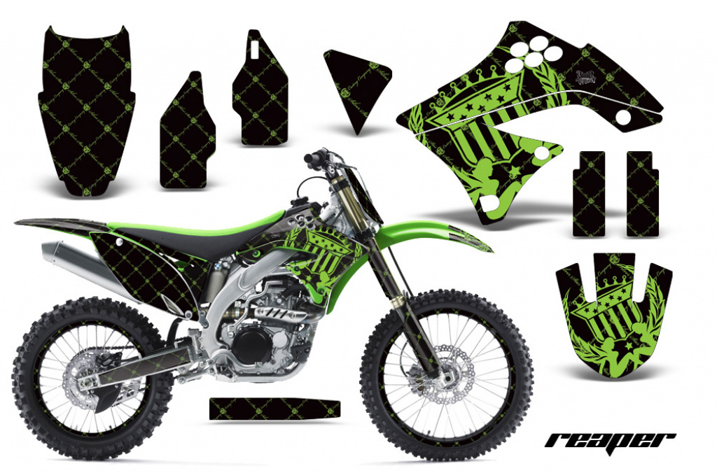 SilverStar - Reloaded Background = Black, Design color = Green with number plates for Kawasaki KX450F 2009-2011