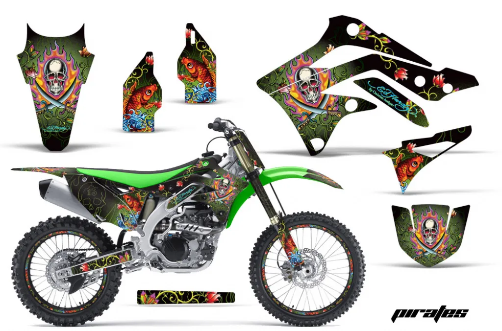 Ed-Hardy - Pirates Grün mit Nummernfeldern für Kawasaki KX450F 2012-2015