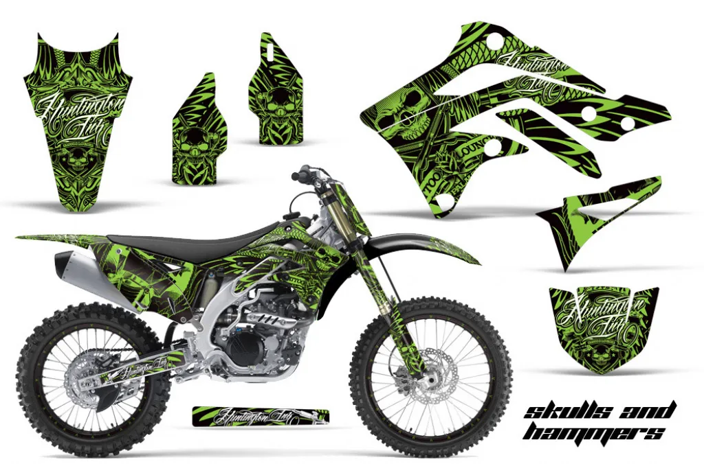 Skulls N Hammers Grün mit Nummernfeldern für Kawasaki KX450F 2012-2015