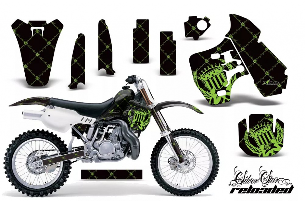 SilverStar - Reloaded Hintergrund = Schwarz, Designfarbe = Grün ohne Nummernfeldern für Kawasaki KX500 1988-2004