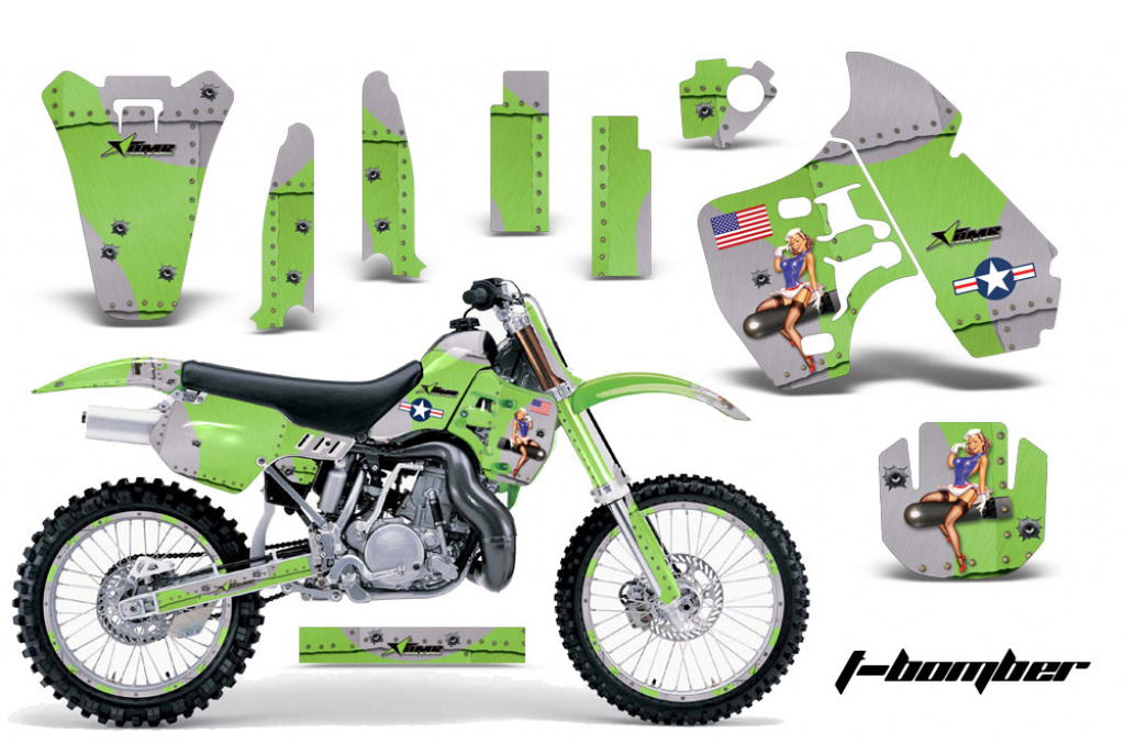 T-Bomber Grün mit Nummernfeldern für Kawasaki KX500 1988-2004
