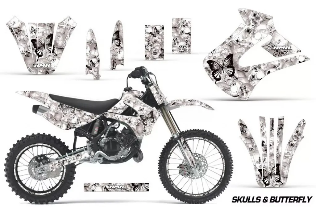 Butterfly Hintergrund = Weiß, Designfarbe = Schwarz mit Nummernfeldern für Kawasaki KX85/100 2001-2013