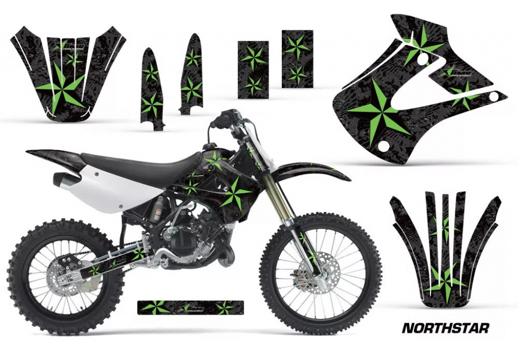Northstar Hintergrund = Schwarz, Designfarbe = Grün ohne Nummernfeldern für Kawasaki KX85/100 2001-2013