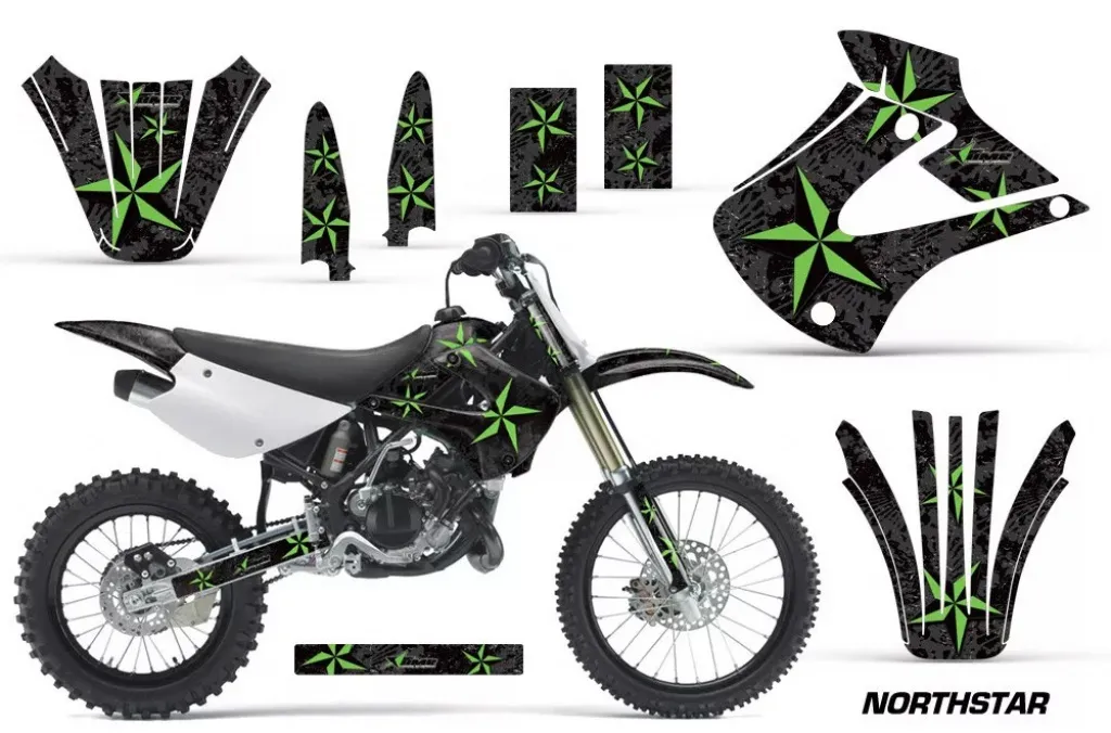 Northstar Hintergrund = Schwarz, Designfarbe = Grün ohne Nummernfeldern für Kawasaki KX85/100 2001-2013