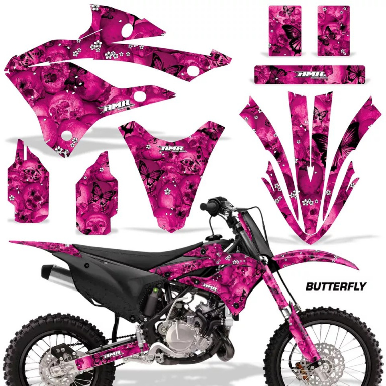 Butterfly Background = Pink, Design color = Black without number plates for Kawasaki KX85/112 2022-2024