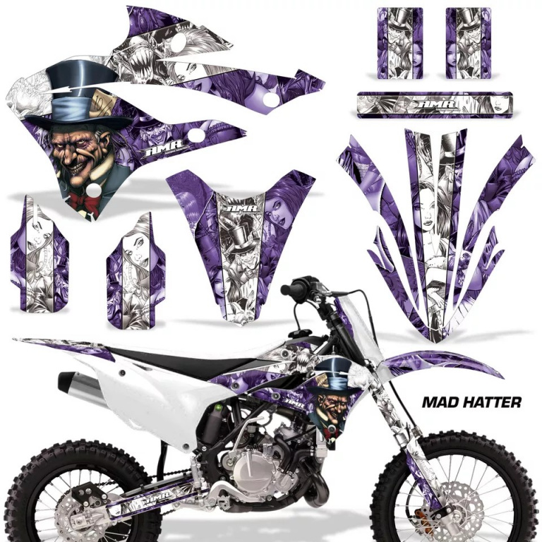 Mad-Hatter Background = Purple, Design color = White without number plates for Kawasaki KX85/112 2022-2024