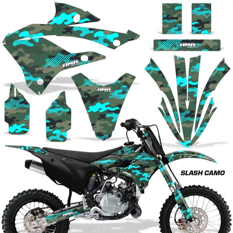 Slash Camo Teal Blue without number plates for Kawasaki KX85/112 2022-2024