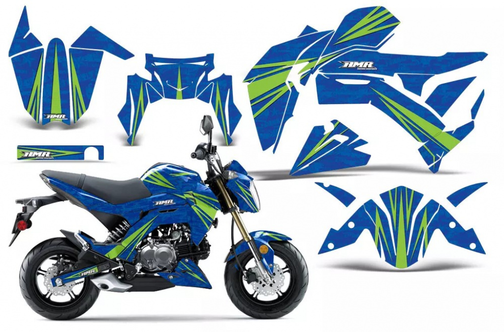 Contender Hintergrund = Blau, Designfarbe = Grün für Kawasaki Z125 Pro 2017-2024