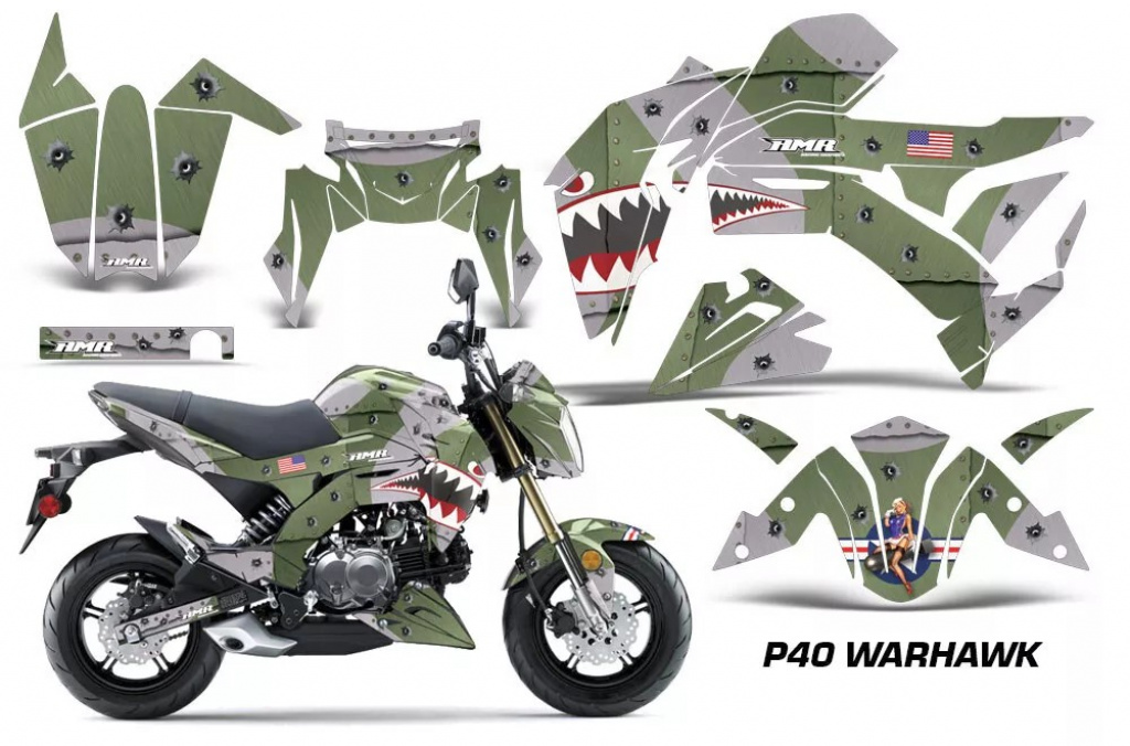 P40-Warhawk Army Grün für Kawasaki Z125 Pro 2017-2024