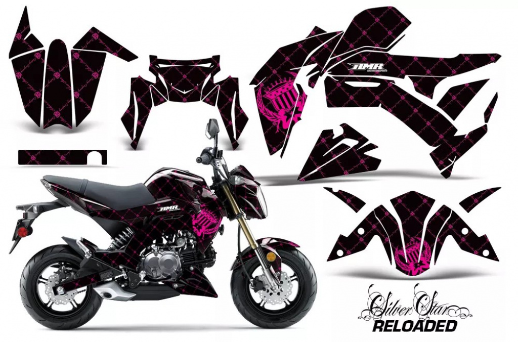 SilverStar - Reloaded Hintergrund = Schwarz, Designfarbe = Pink für Kawasaki Z125 Pro 2017-2024