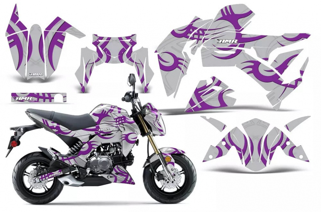 Tribe Hintergrund = Silber, Designfarbe = Lila für Kawasaki Z125 Pro 2017-2024
