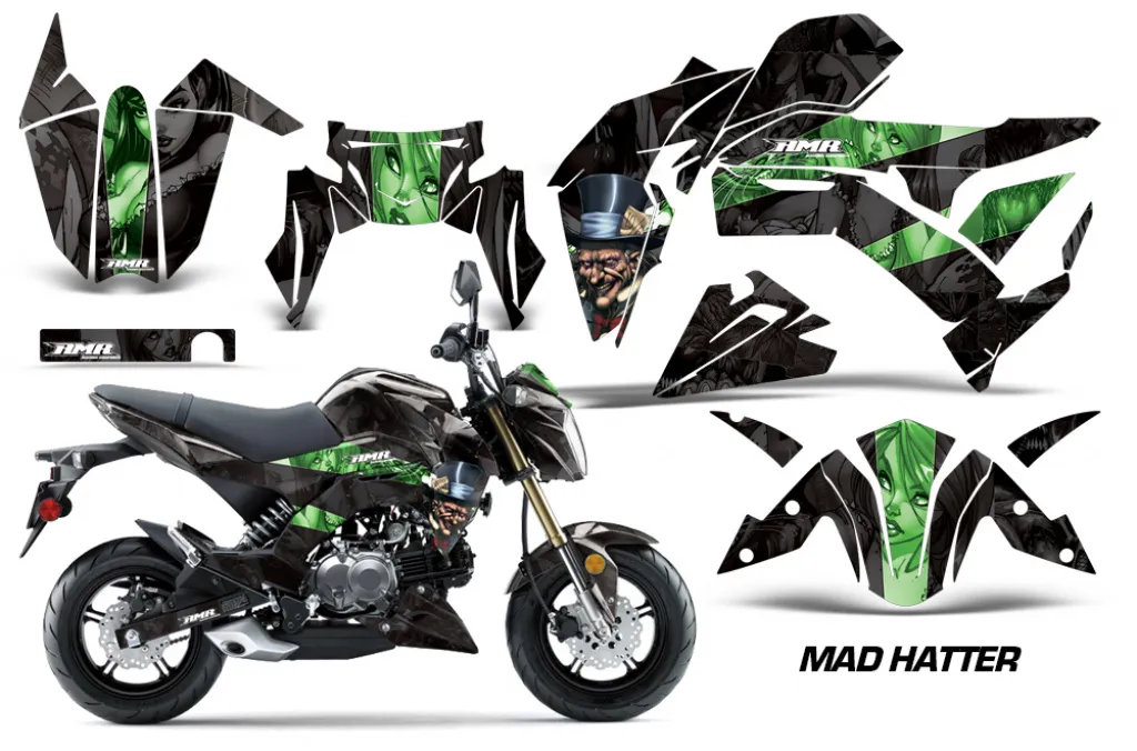 Mad-Hatter Hintergrund = Schwarz, Designfarbe = Grün für Kawasaki Z125 Pro 2017-2024