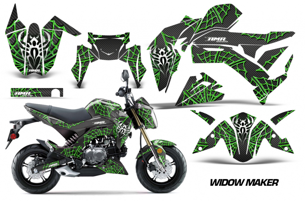 Widow Maker Hintergrund = Schwarz, Designfarbe = Grün für Kawasaki Z125 Pro 2017-2024