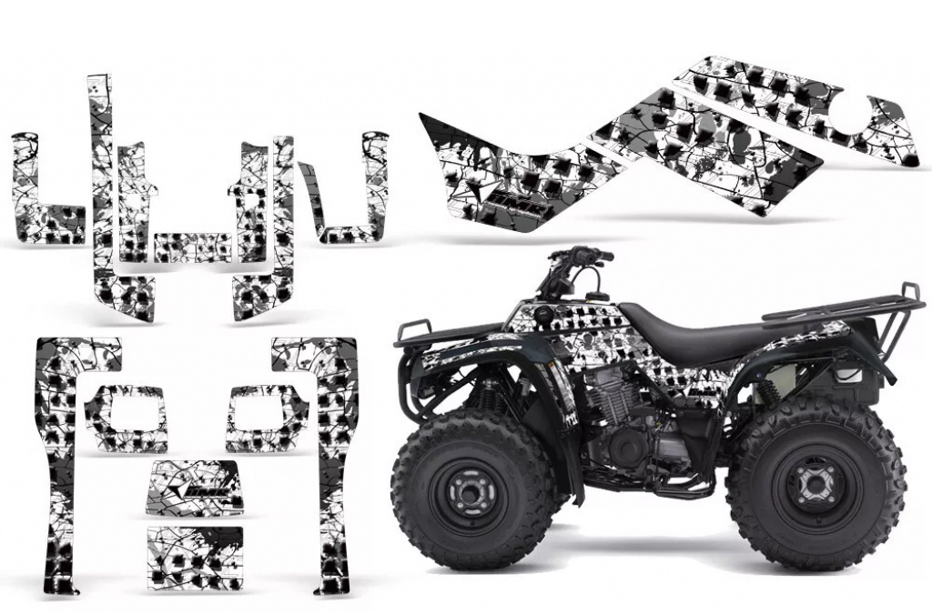Swift Hintergrund = Weiß, Designfarbe = Schwarz für Kawasaki KLF 220/250/300 Bayou