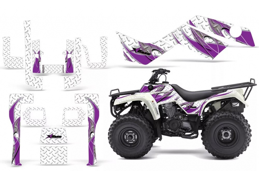 Tribal FlamesHintergrund = Weiß, Designfarbe = Lila für Kawasaki KLF 220/250/300 Bayou