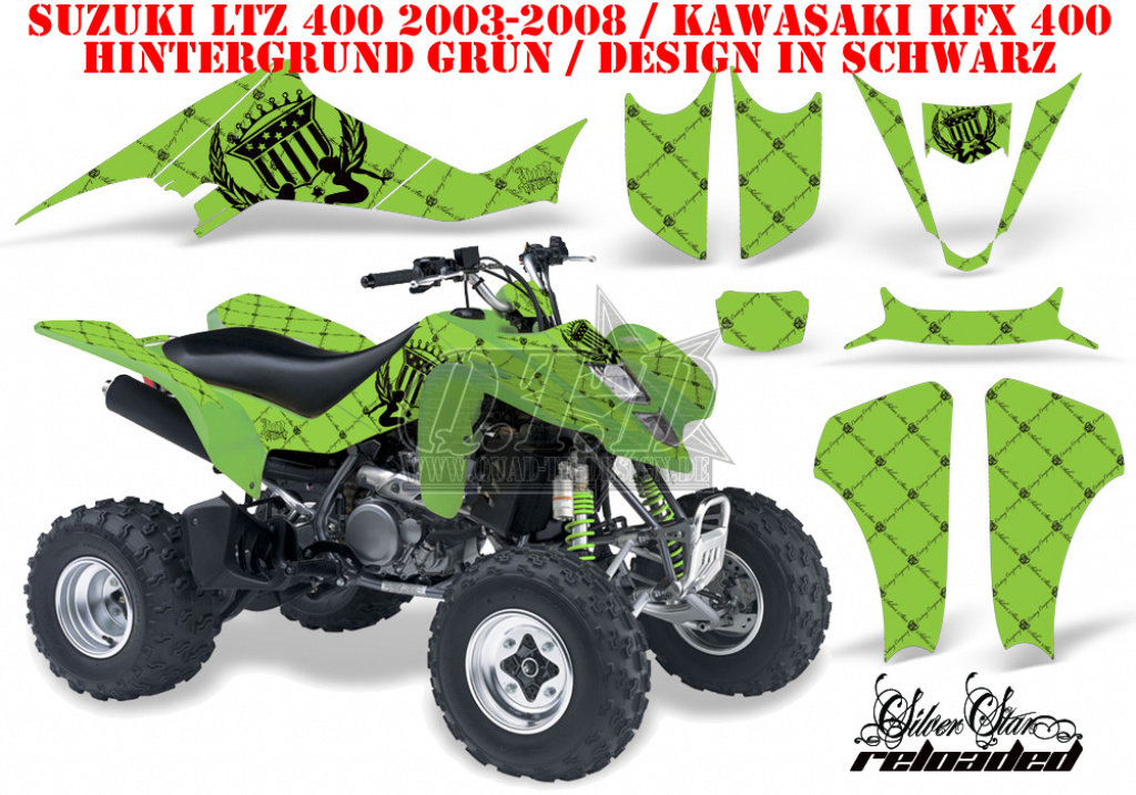 SilverStar - Reloaded Hintergrund = Grün, Designfarbe = Schwarz für Suzuki LTZ 400 2003-2008