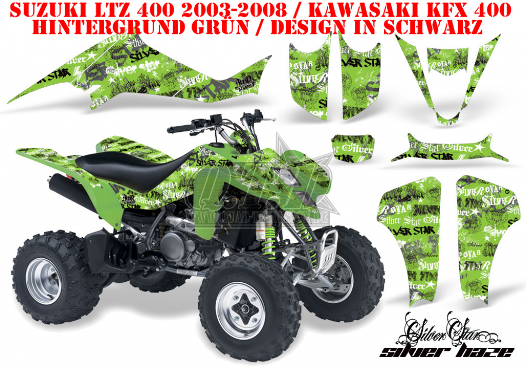 SilverStar - Silverhaze Hintergrund = Grün, Designfarbe = Schwarz für Suzuki LTZ 400 2003-2008