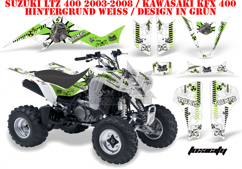 Toxicity Hintergrund = Weiß, Designfarbe = Grün für Suzuki LTZ 400 2003-2008