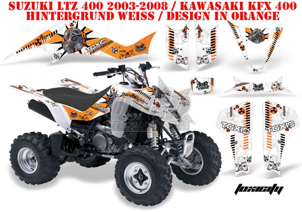 Toxicity Hintergrund = Weiß, Designfarbe = Orange für Suzuki LTZ 400 2003-2008