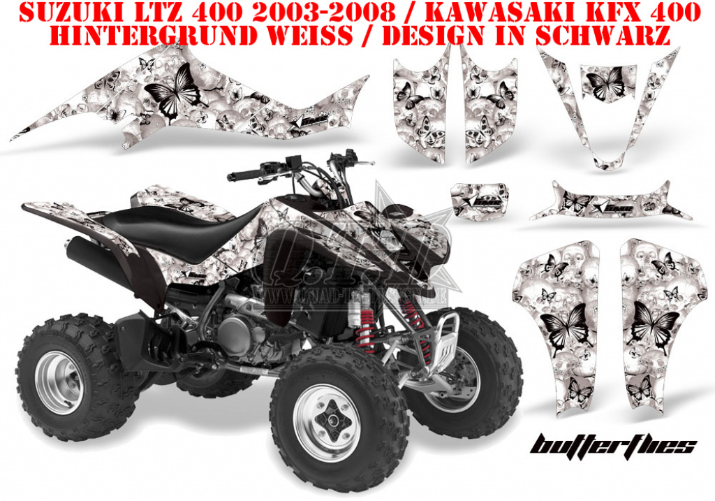 Butterfly Hintergrund = Weiß, Designfarbe = Schwarz für Suzuki LTZ 400 2003-2008