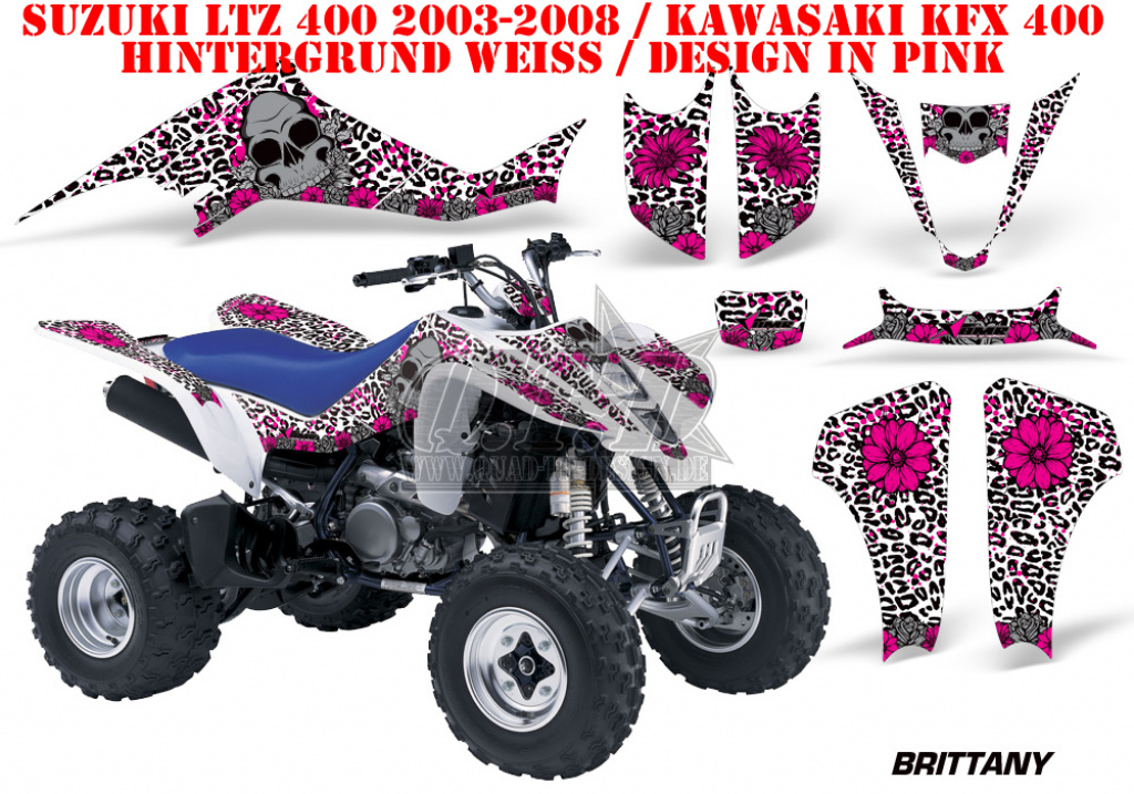 Brittany Hintergrund = Weiß, Designfarbe = Pink für Suzuki LTZ 400 2003-2008