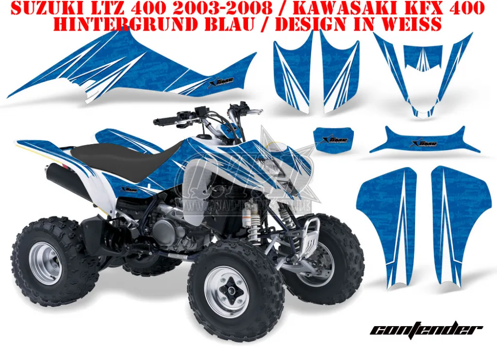 Contender Background = Blue, Design color = White for Kawasaki KFX 400 2003-2008