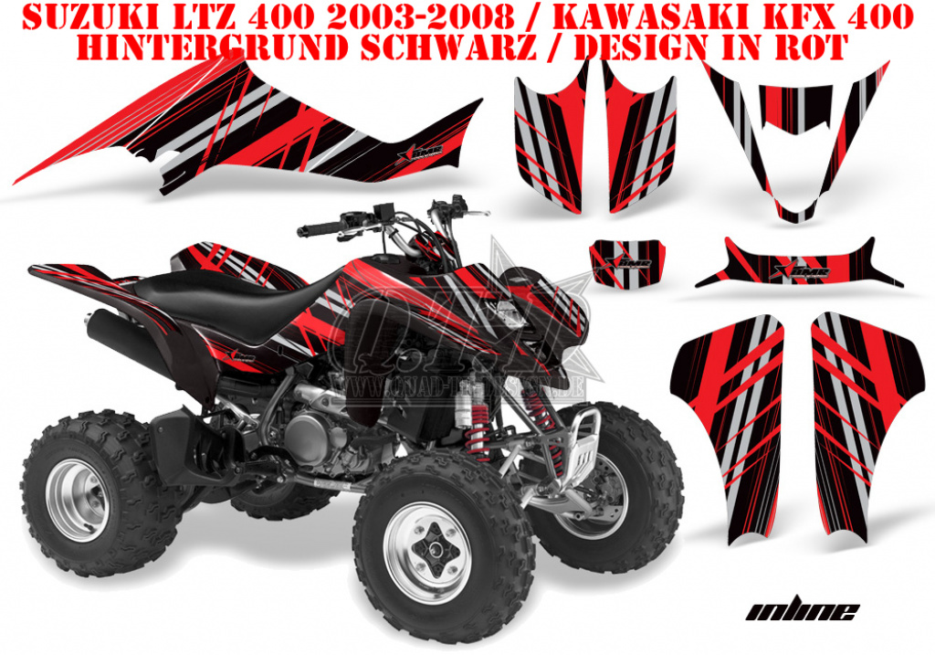 Inline Hintergrund = Schwarz, Designfarbe = Rot für Suzuki LTZ 400 2003-2008