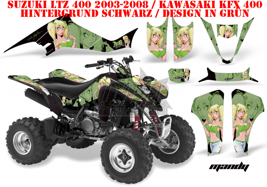 Mandy Hintergrund = Schwarz, Designfarbe = Grün für Suzuki LTZ 400 2003-2008