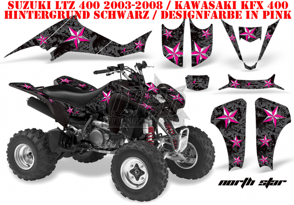 Northstar Hintergrund = Schwarz, Designfarbe = Pink für Suzuki LTZ 400 2003-2008