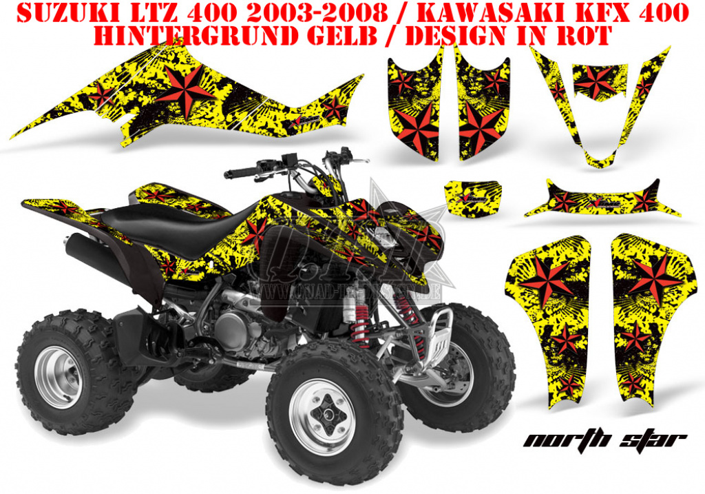 Northstar Hintergrund = Gelb, Designfarbe = Rot für Suzuki LTZ 400 2003-2008