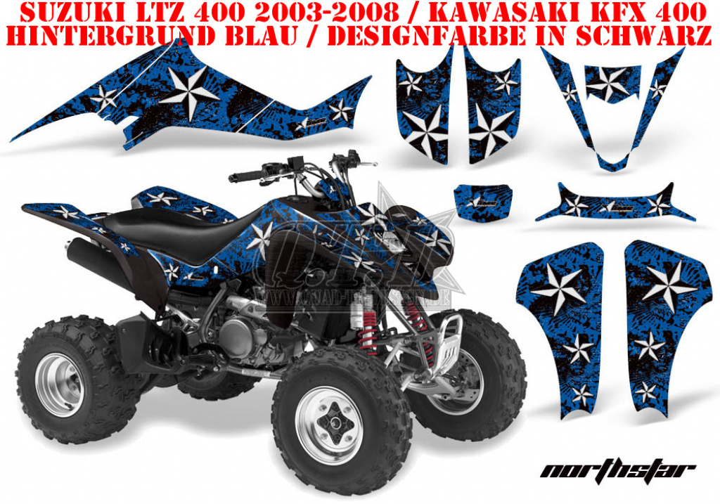 Northstar Hintergrund = Blau, Designfarbe = Schwarz für Suzuki LTZ 400 2003-2008