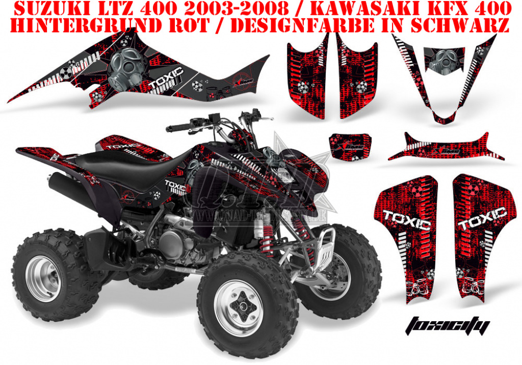 Toxicity Hintergrund = Rot, Designfarbe = Schwarz für Suzuki LTZ 400 2003-2008
