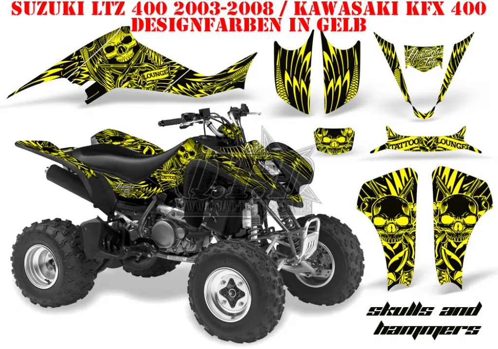 Skulls and Hammers Yellow for Kawasaki KFX 400 2003-2008