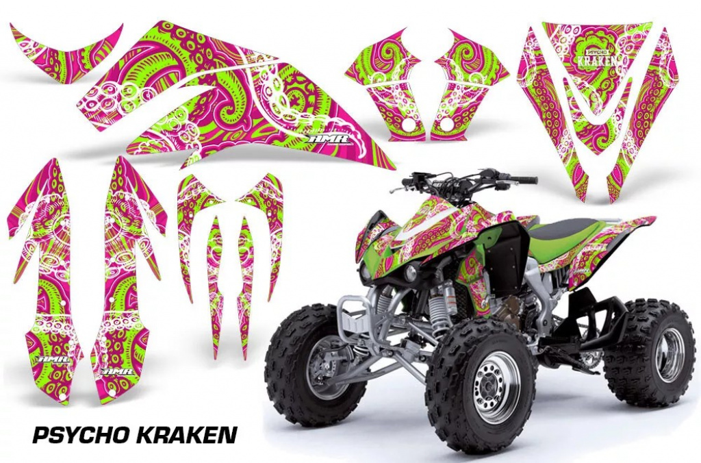 Psycho Kraken Hintergrund = Pink, Designfarbe = Grün für Kawasaki KFX 450