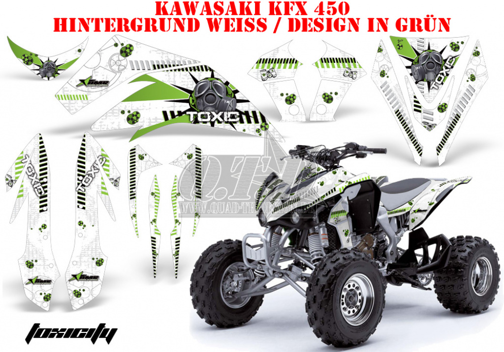 Toxicity Hintergrund = Weiß, Designfarbe = Grün für Kawasaki KFX 450