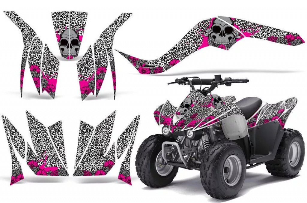 Brittany Hintergrund = Weiß, Designfarbe = Pink für Kawasaki KFX 50/KFX 90 2007-2022