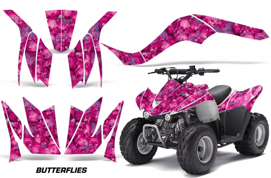 Butterfly Hintergrund = Pink, Designfarbe = Lila für Kawasaki KFX 50/KFX 90 2007-2022