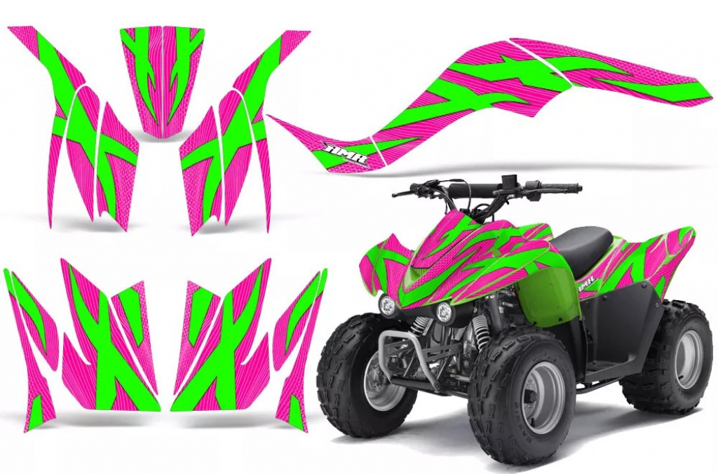 Zooted Hintergrund = Pink, Designfarbe = Grün für Kawasaki KFX 50/KFX 90 2007-2022