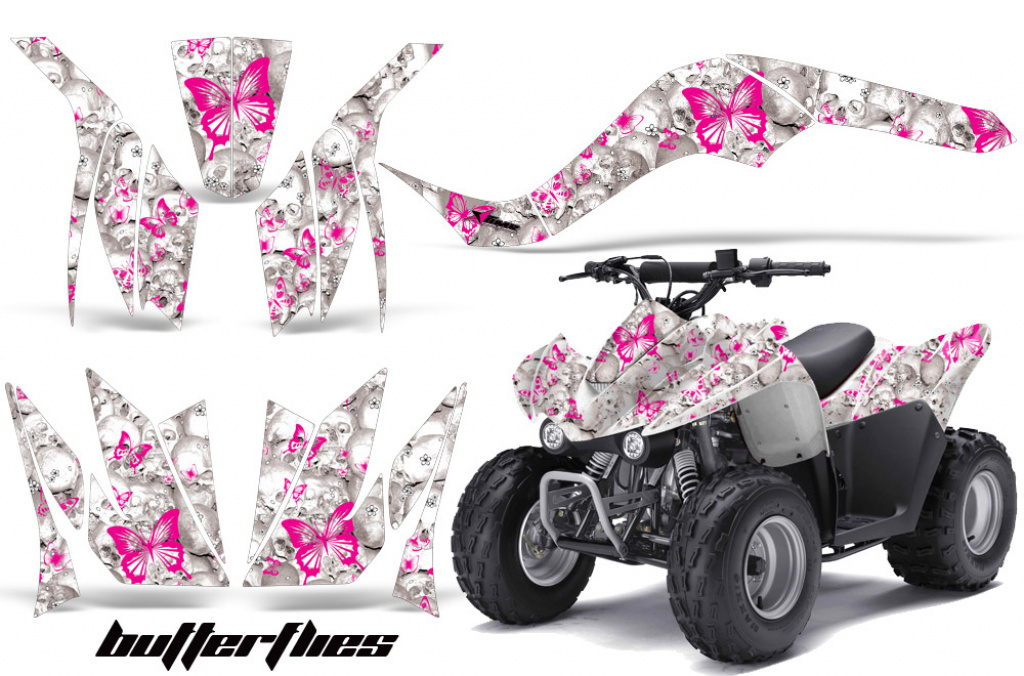 Butterfly Hintergrund = Weiß, Designfarbe = Pink für Kawasaki KFX 50/KFX 90 2007-2022